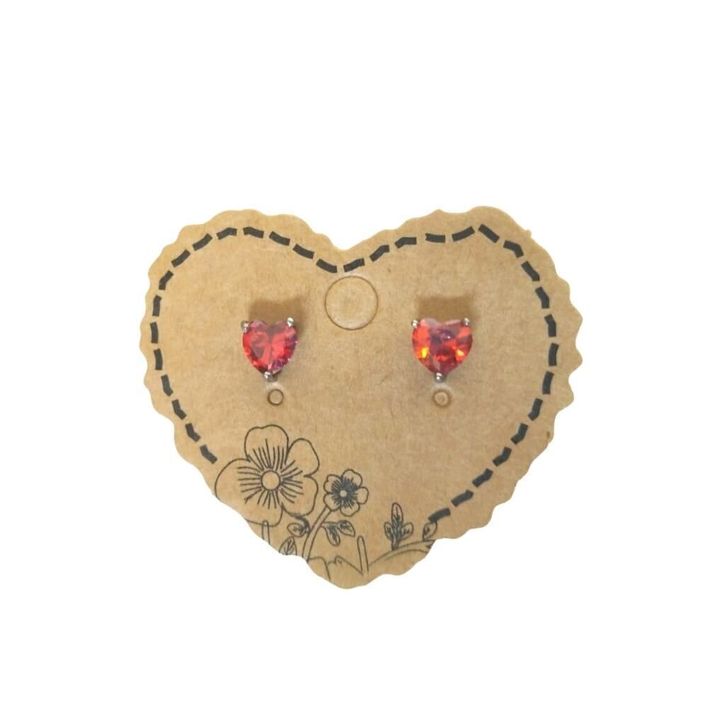 Heart Cut Fire Red Garnet Stud Earrings Sterling Silver 925 Post Screw